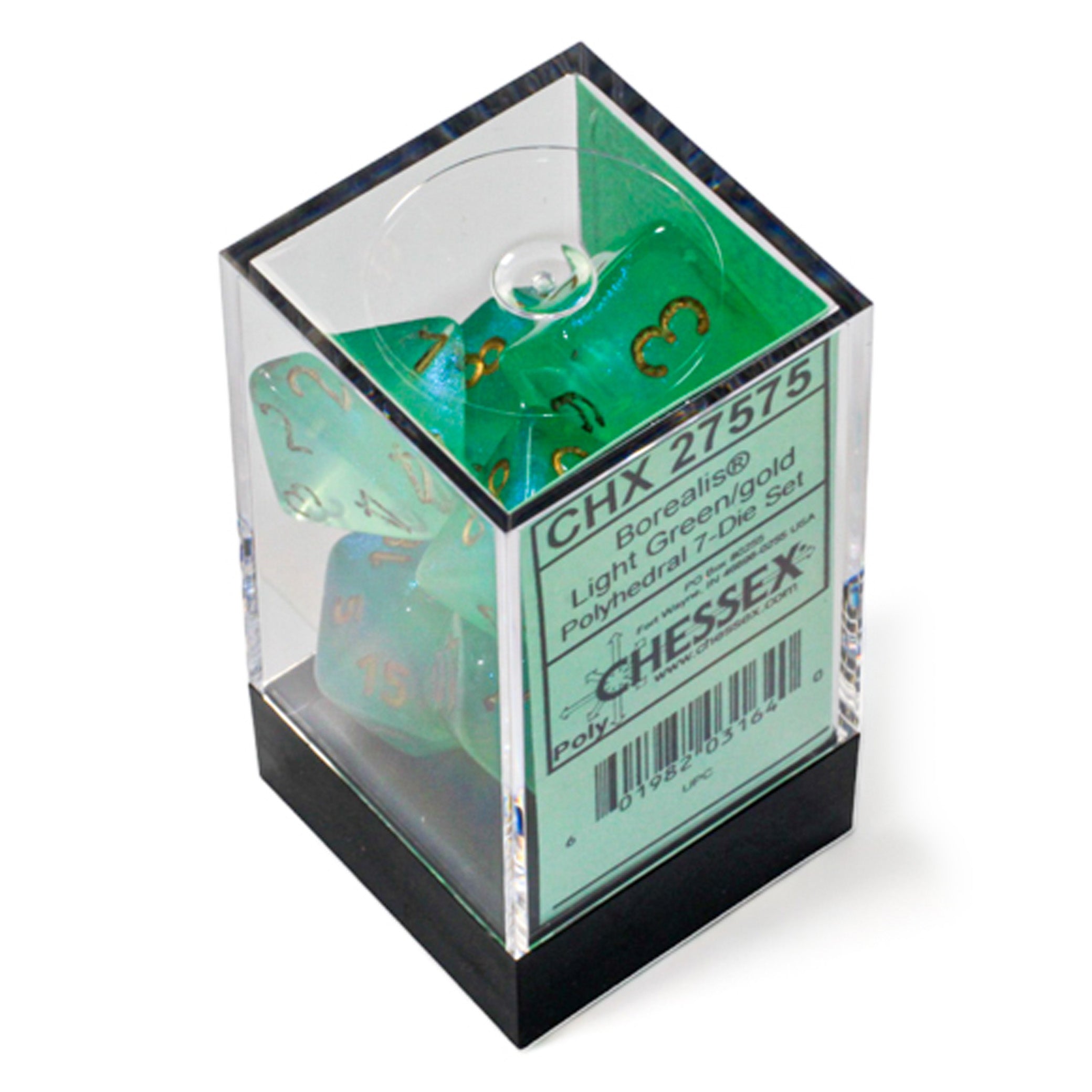 Borealis Light Green/Gold Luminary Polyhedral 7-Dice Set
