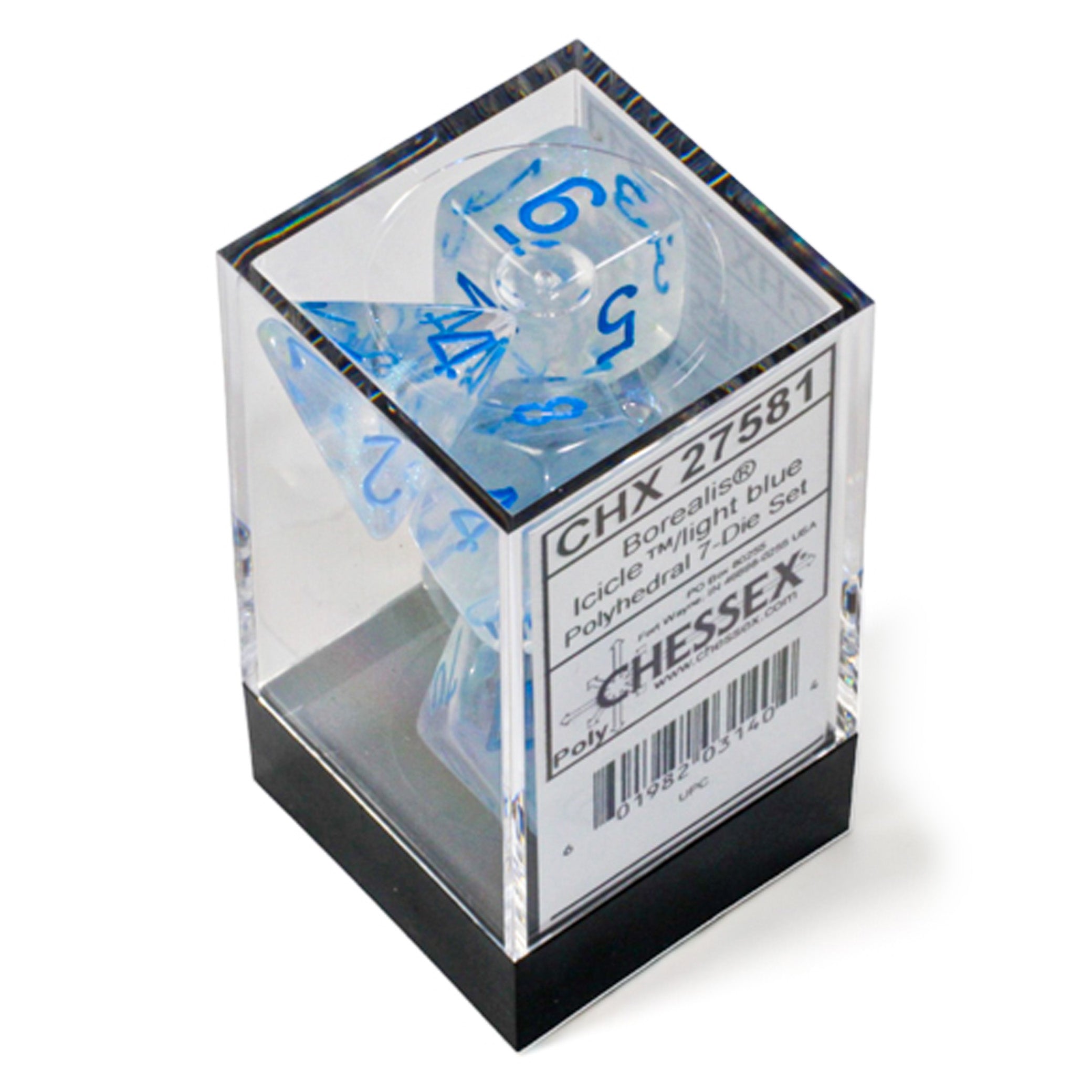 Borealis Icicle/Light Blue Luminary Polyhedral 7-Dice Set