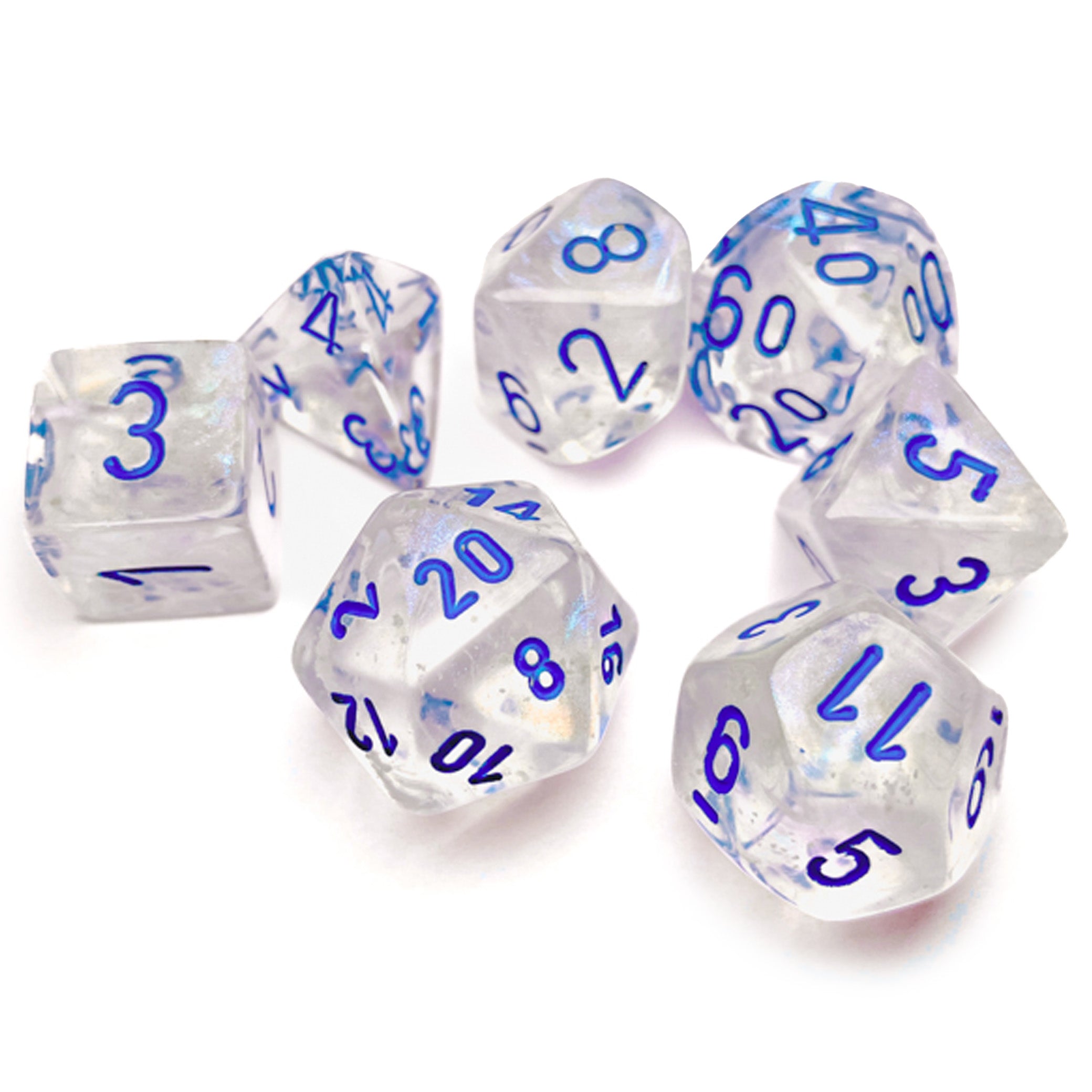 Borealis Icicle/Light Blue Luminary Polyhedral 7-Dice Set