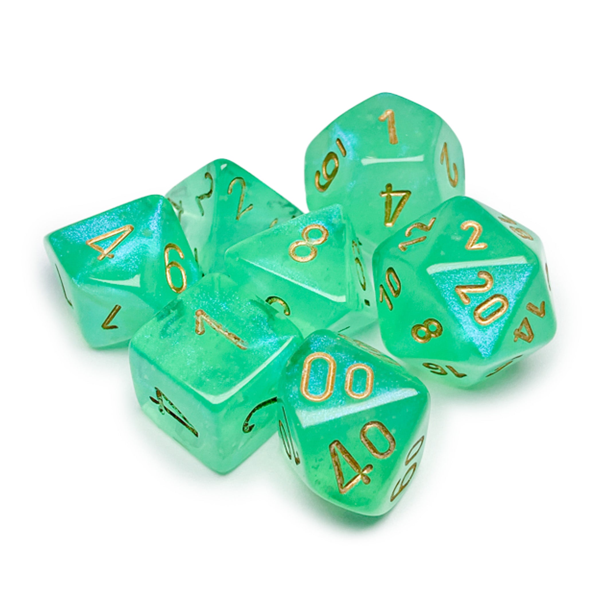 Borealis Light Green/Gold Luminary Polyhedral 7-Dice Set